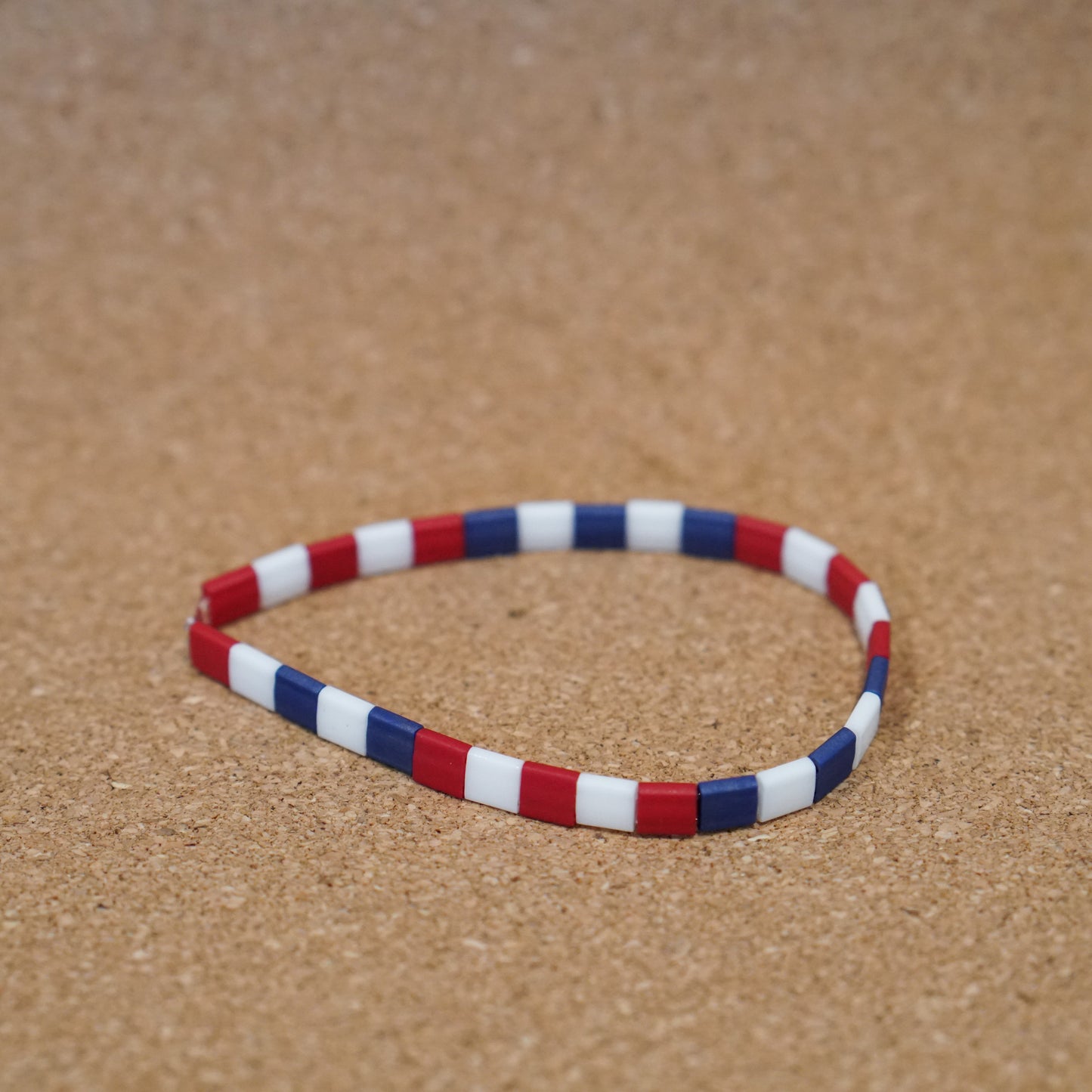 red, white, and blue check - stretch tile bracelet