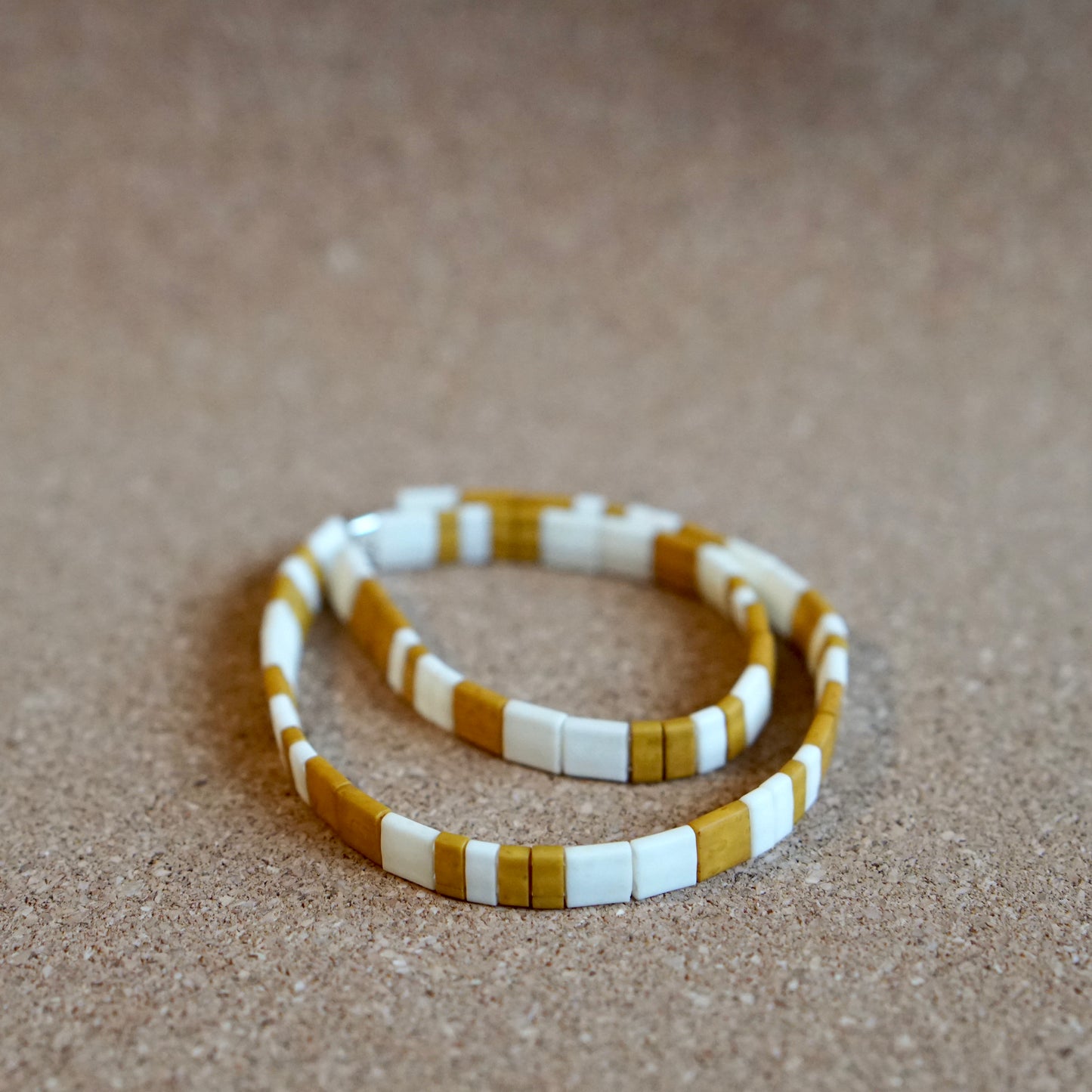 mum & me set: mustard & ivory, stretch tile bracelets