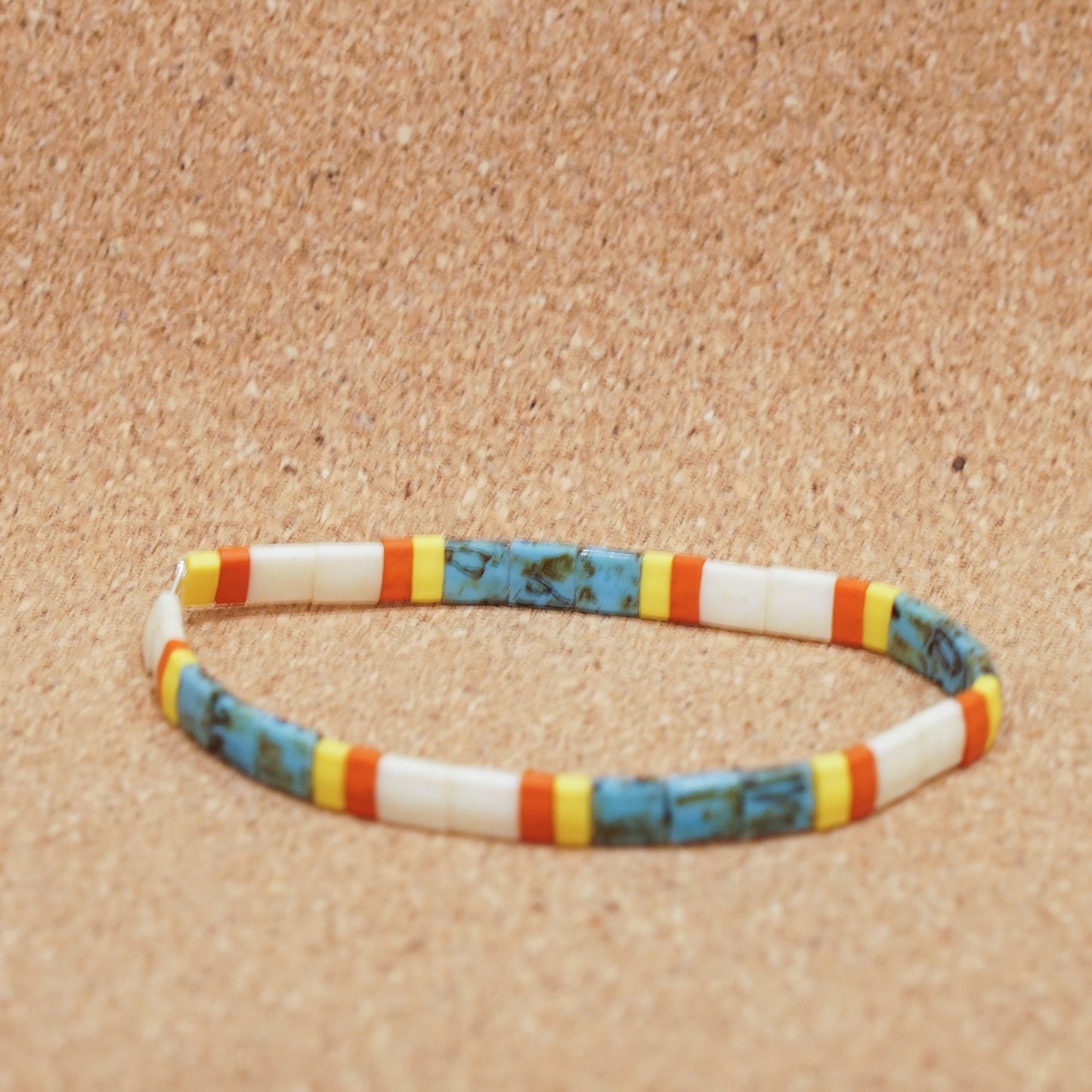 turquoise & ivory - stretch tile bracelet