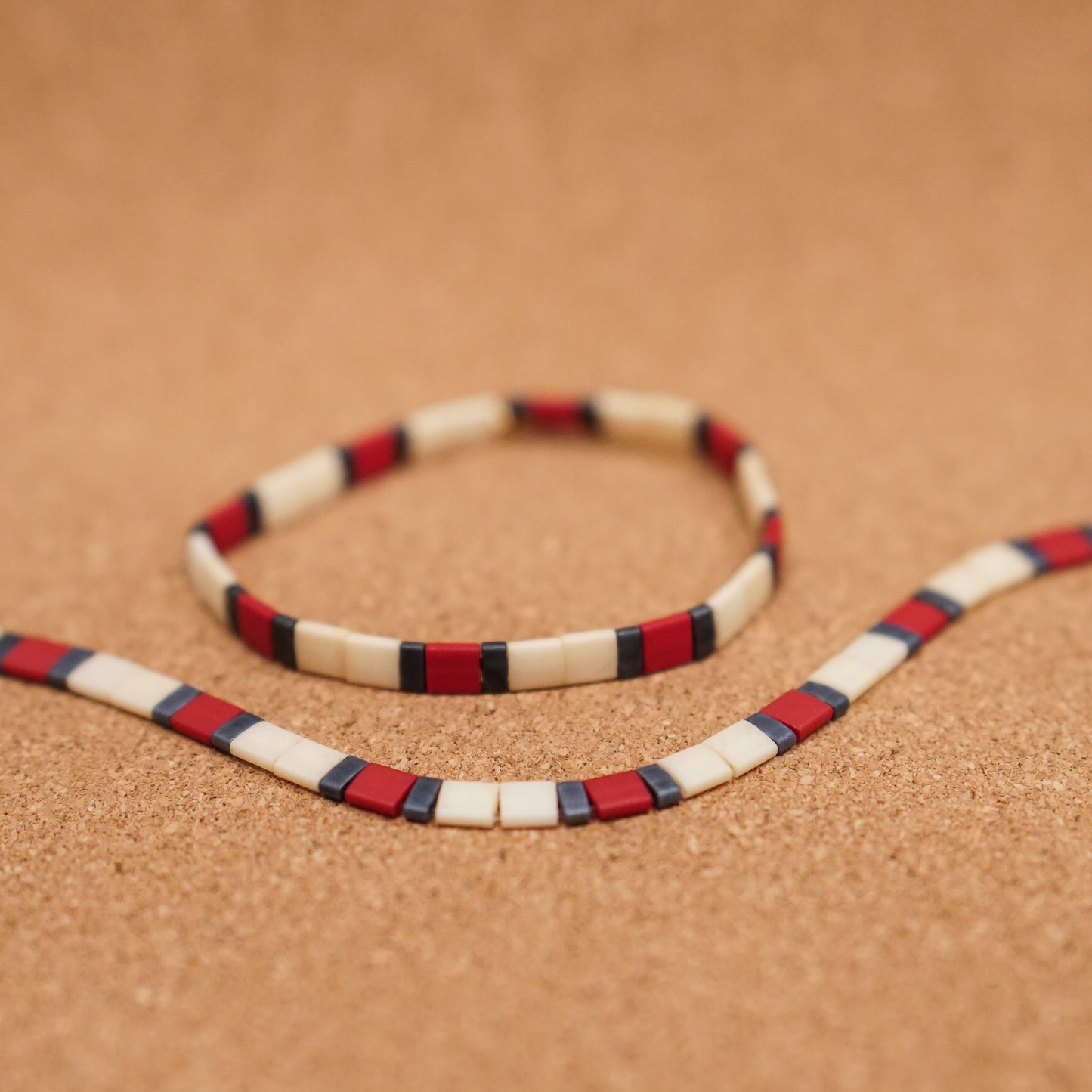red, gunmetal, & ivory - stretch tile bracelet