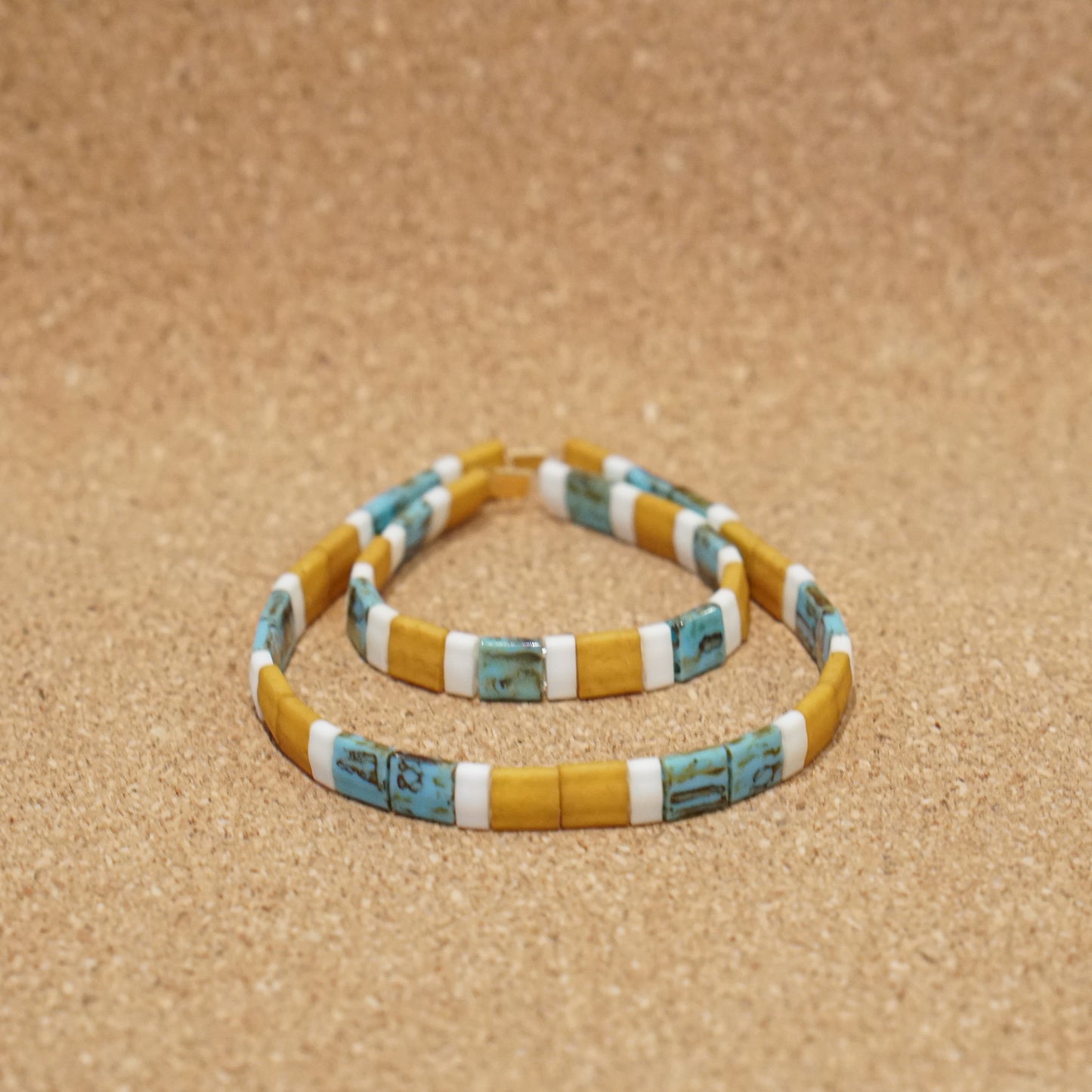 mum & me set: mustard & turquoise, stretch tile bracelets