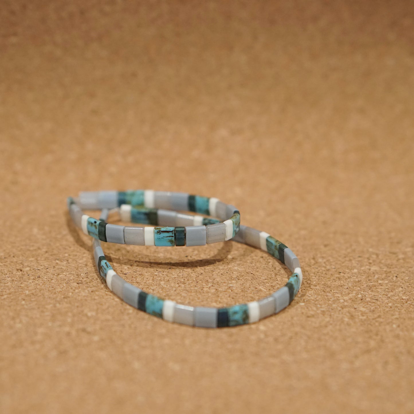 mum & me set: turquoise & grey, stretch tile bracelets