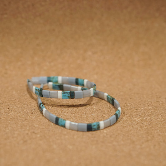 mum & me set: turquoise & grey, stretch tile bracelets