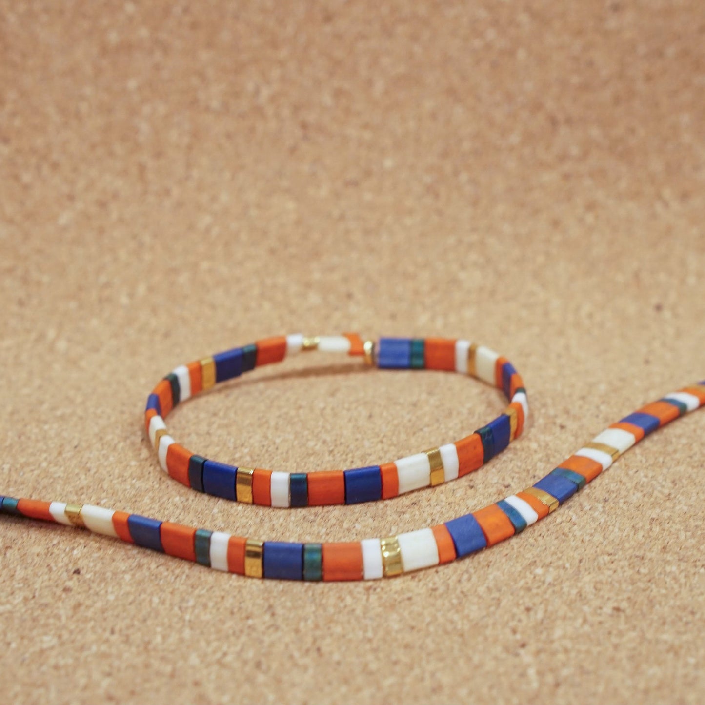 tangerine, blue, & gold - stretch tile bracelet