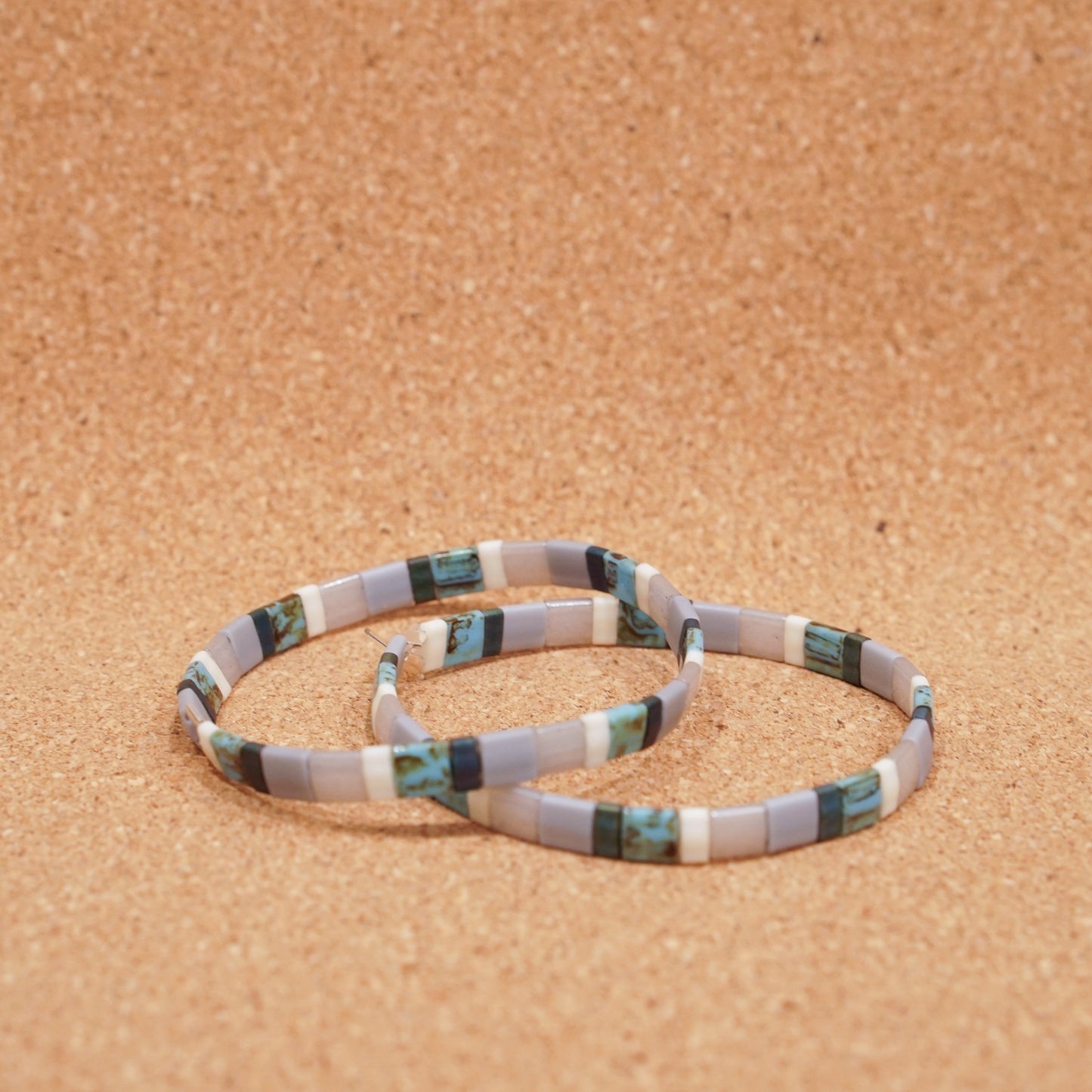 turquoise & grey - stretch tile bracelet