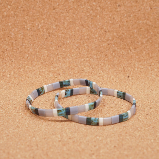 turquoise & grey - stretch tile bracelet