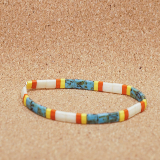 turquoise & ivory - stretch tile bracelet