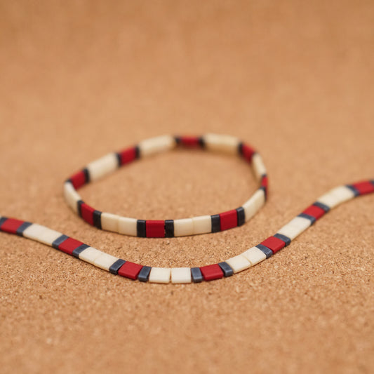 red, gunmetal, & ivory - stretch tile bracelet