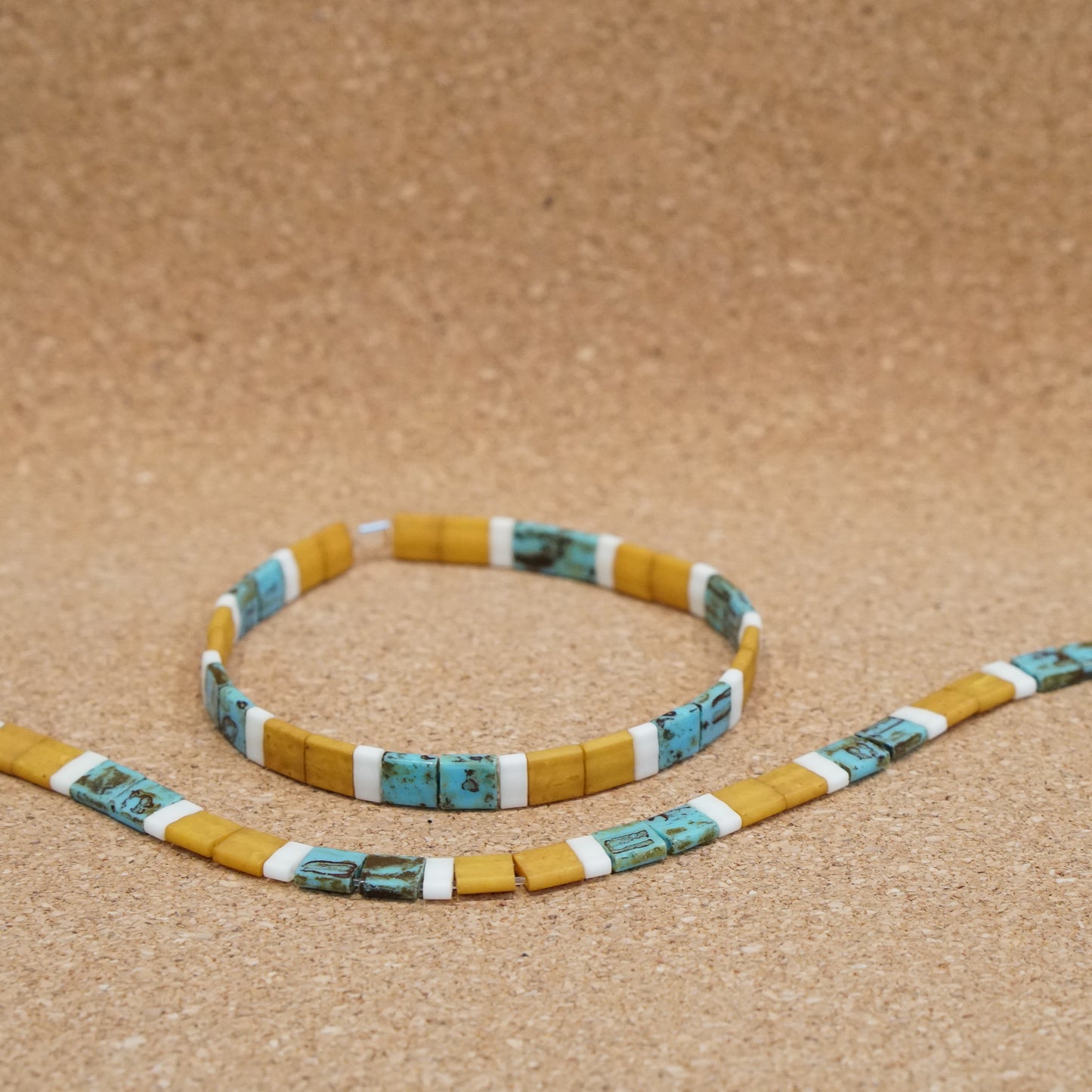 mustard & turquoise - stretch tile bracelet